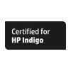 Certified by HP indigo on a blue background