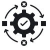icon image of a checkmark inside a gear with arrows around it indicating a flow