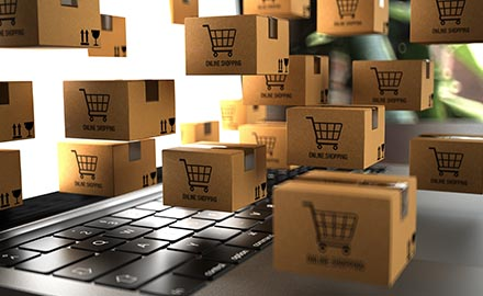Shipping boxes with image of cart