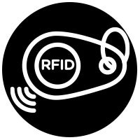 Black circle with RFID on a price tag