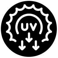 icon image of a black circle with UV and arrows pointing downwards